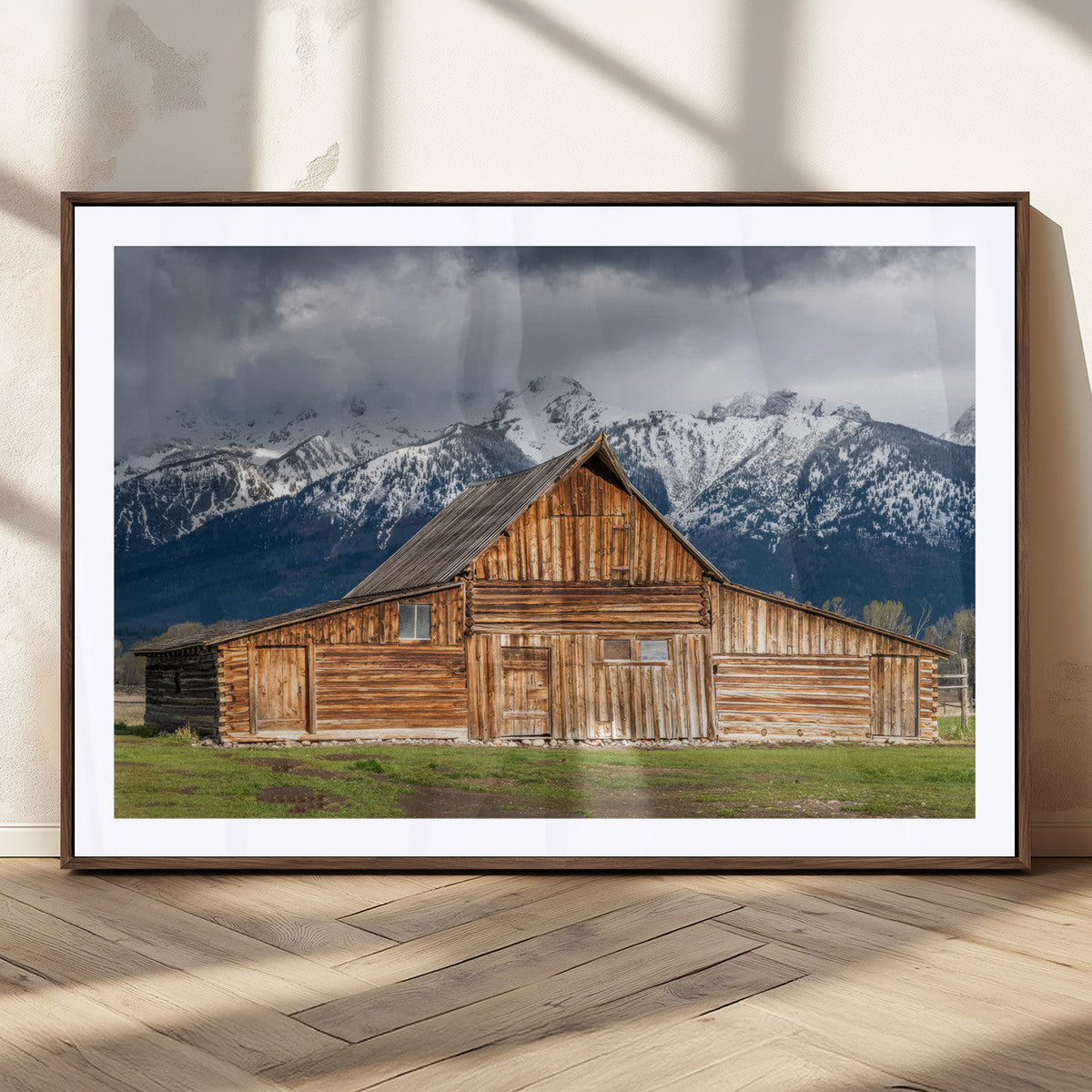 Rustic Wooden Barn Wall Art Canvas Print – Snowy Mountain