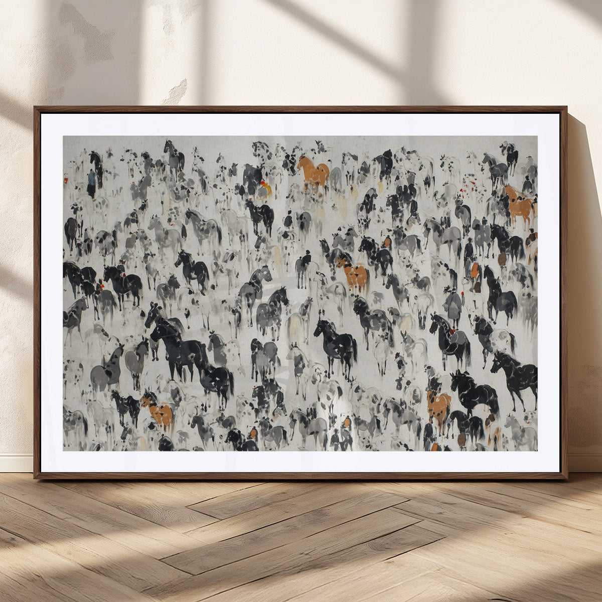 Wild Horse Stampede Wall Art Canvas Print – Monochrome