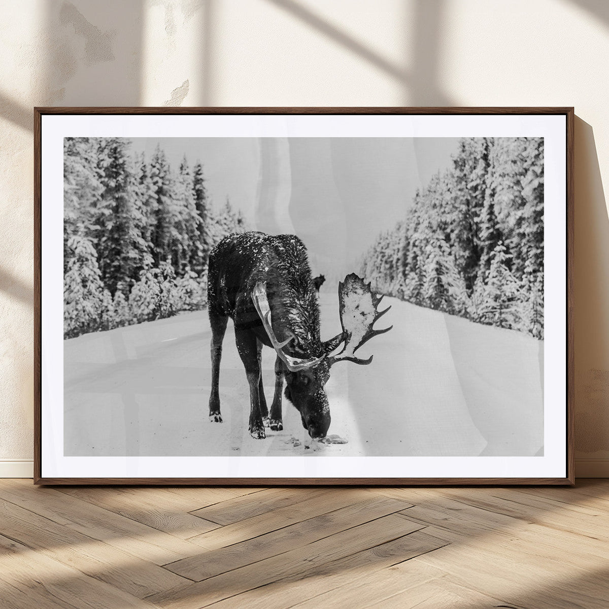 Moose Wall Art Canvas Print – Winter Snowy Forest Antlers