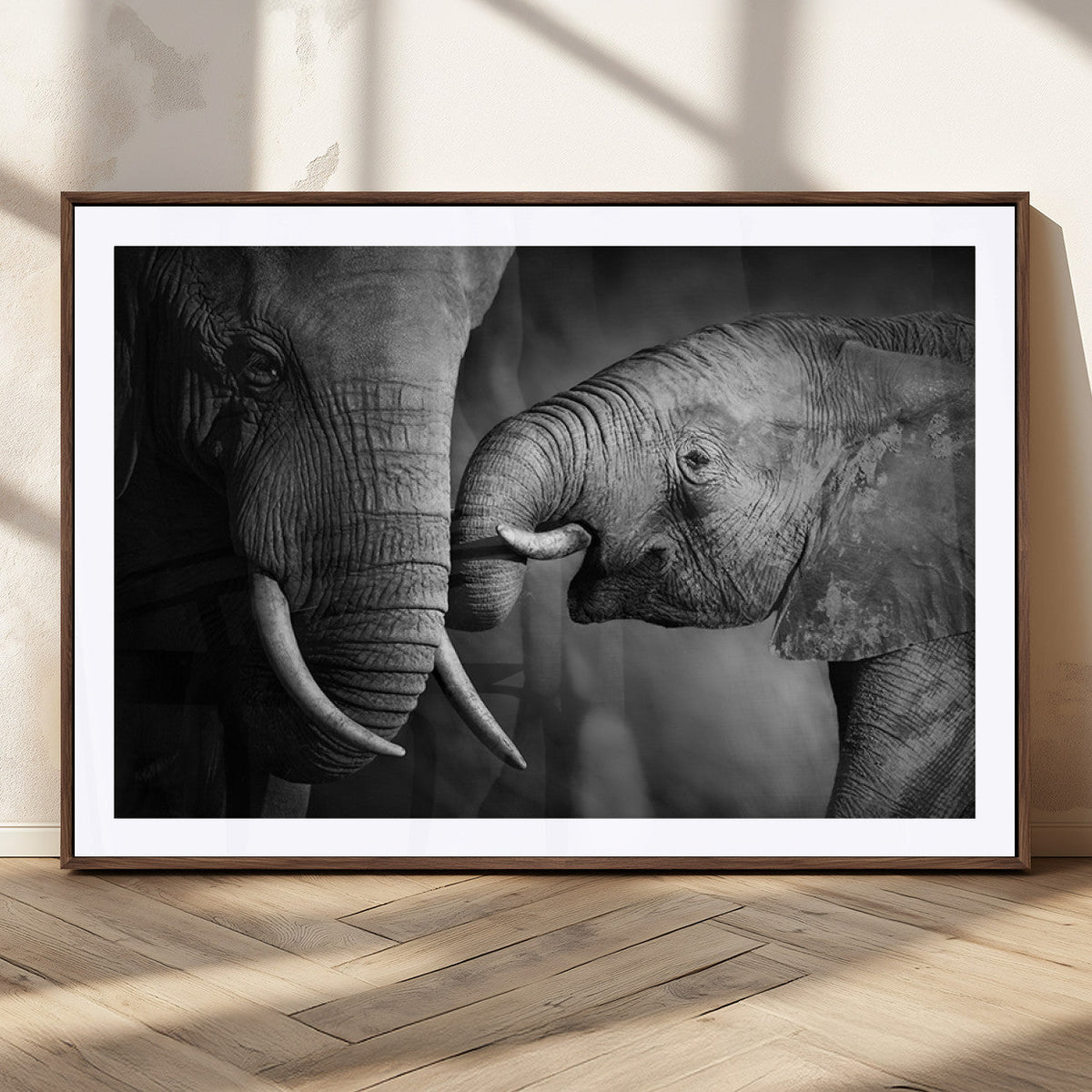 Elephant Family Wall Art Canvas, Framed Elephant Family