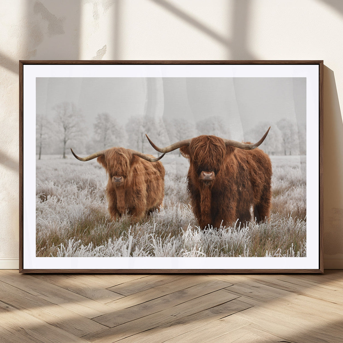 Longhorn Cattle Wall Art Canvas Print, Framed Farmhouse