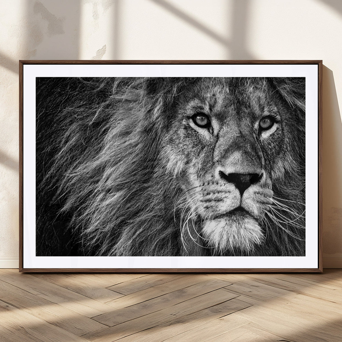 Black and White Lion Canvas Wall Art Print – Wildlife