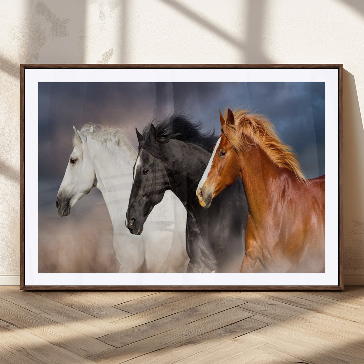 Animal Wall Art Three Horses Farmhouse Art Canvas, Framed