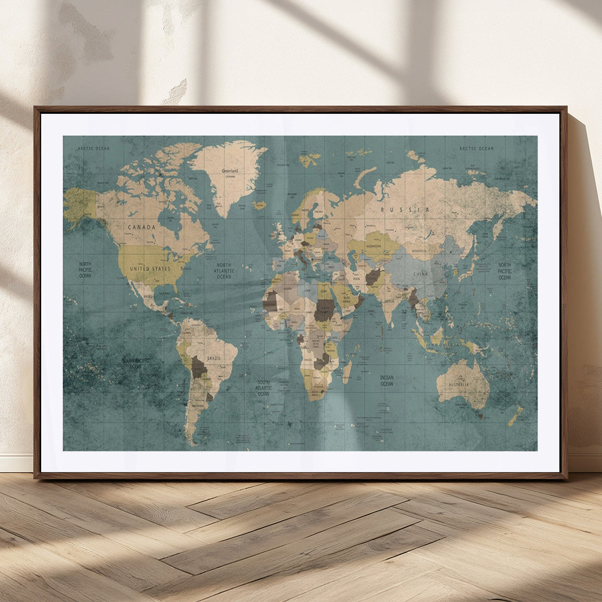 Classic World Map Canvas Print – Framed Vintage Map Wall