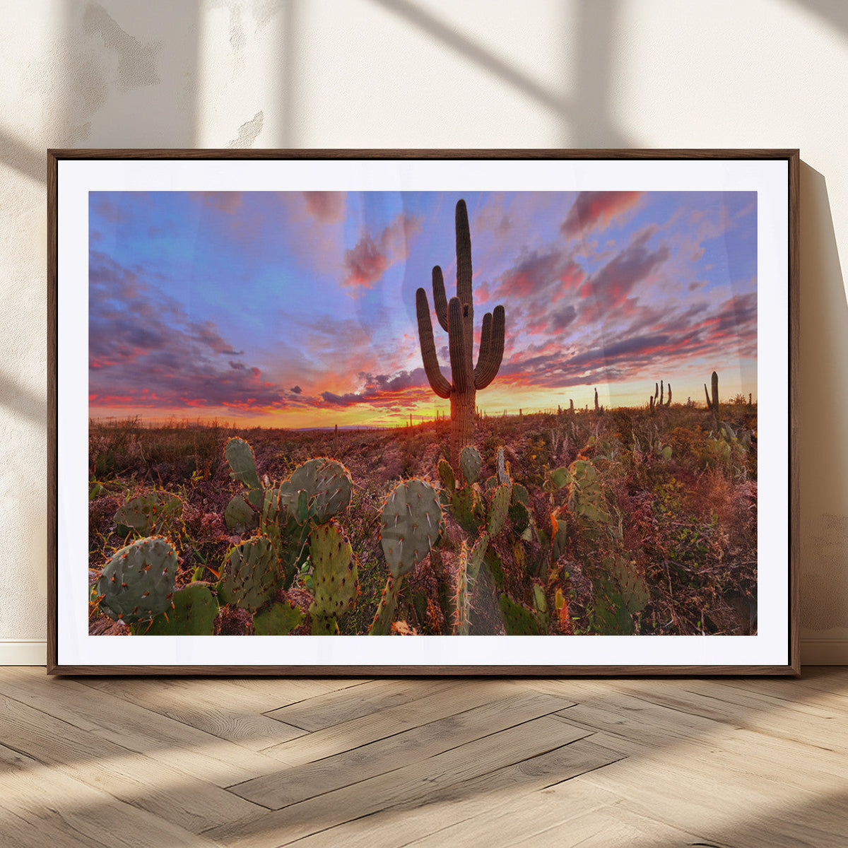Arizona Desert Wall Art Canvas Print - Framed Deser Sunset
