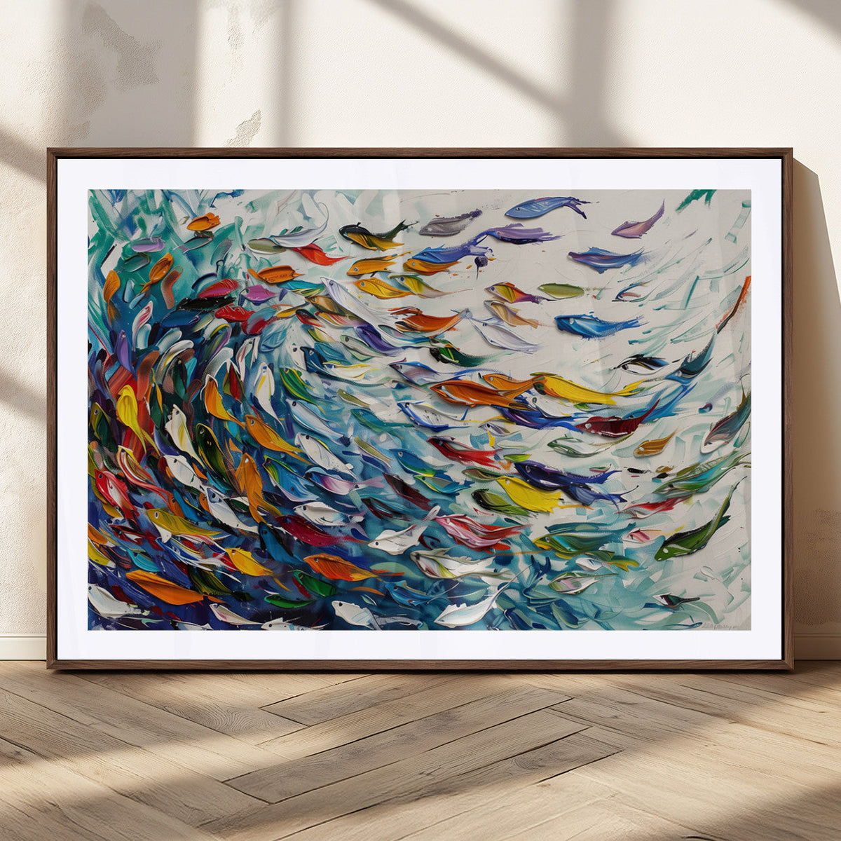 Modern Abstract Fish Shoal Wall Art Canvas Print, Colorful