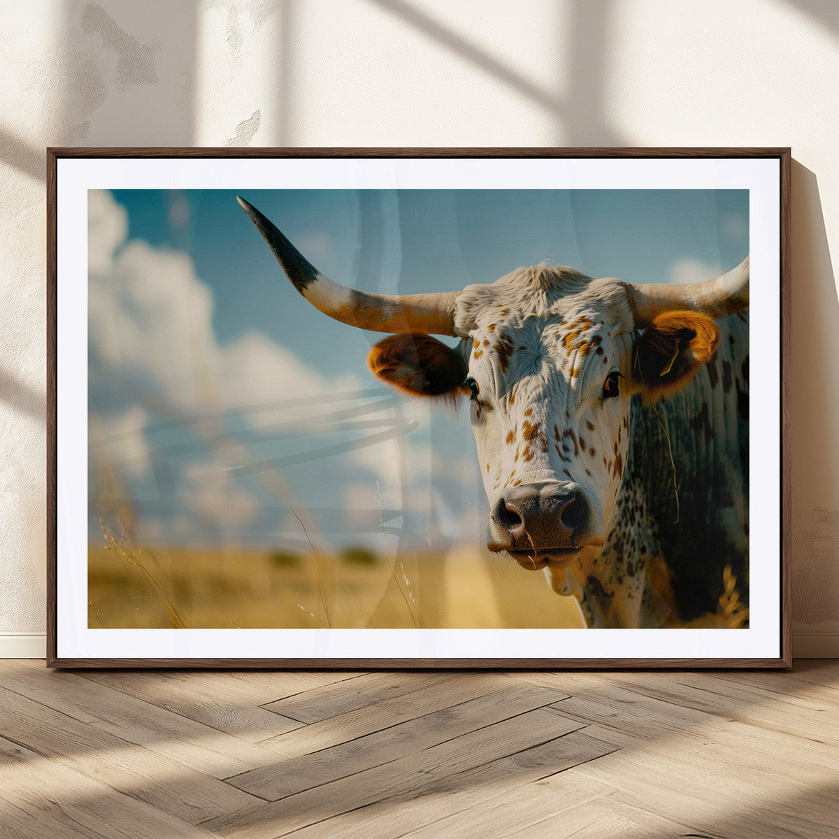 Longhorn in the Prairie - Stunning Ranch-Style Triptych Wall