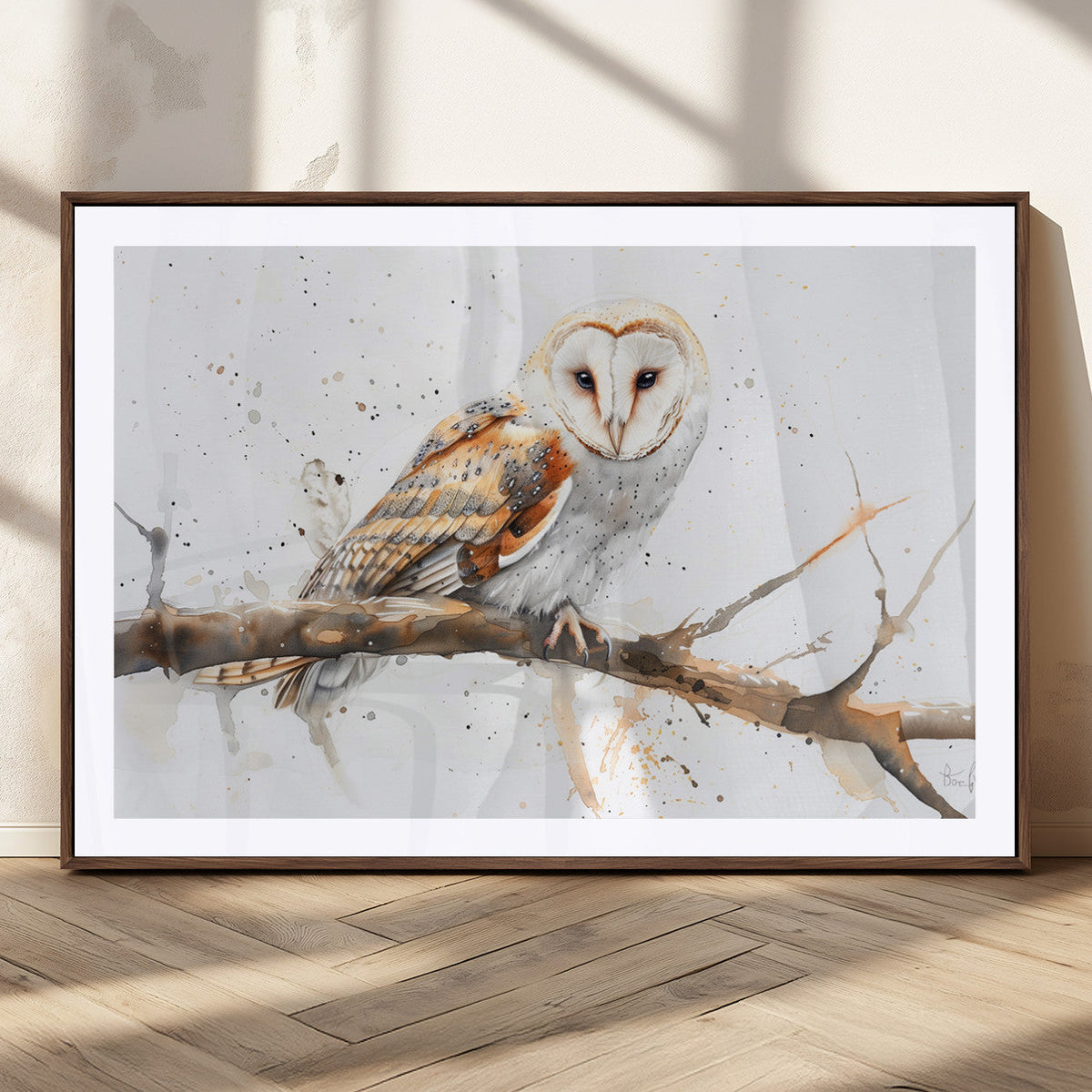 Barn Owl Wall Art on Branch | Stunning Canvas Print for