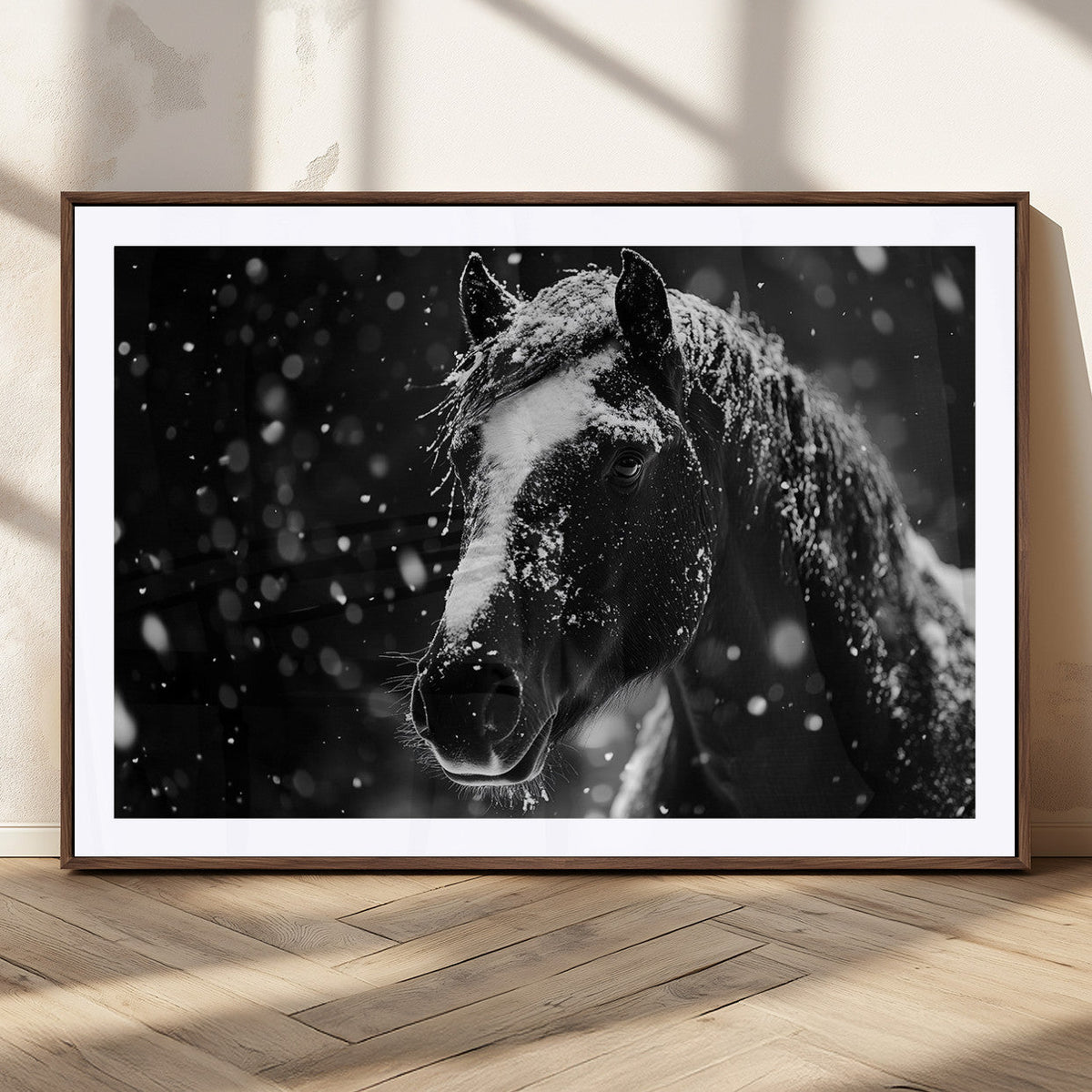 Winter Horse Wall Art | Black and White Horse Print | Ready