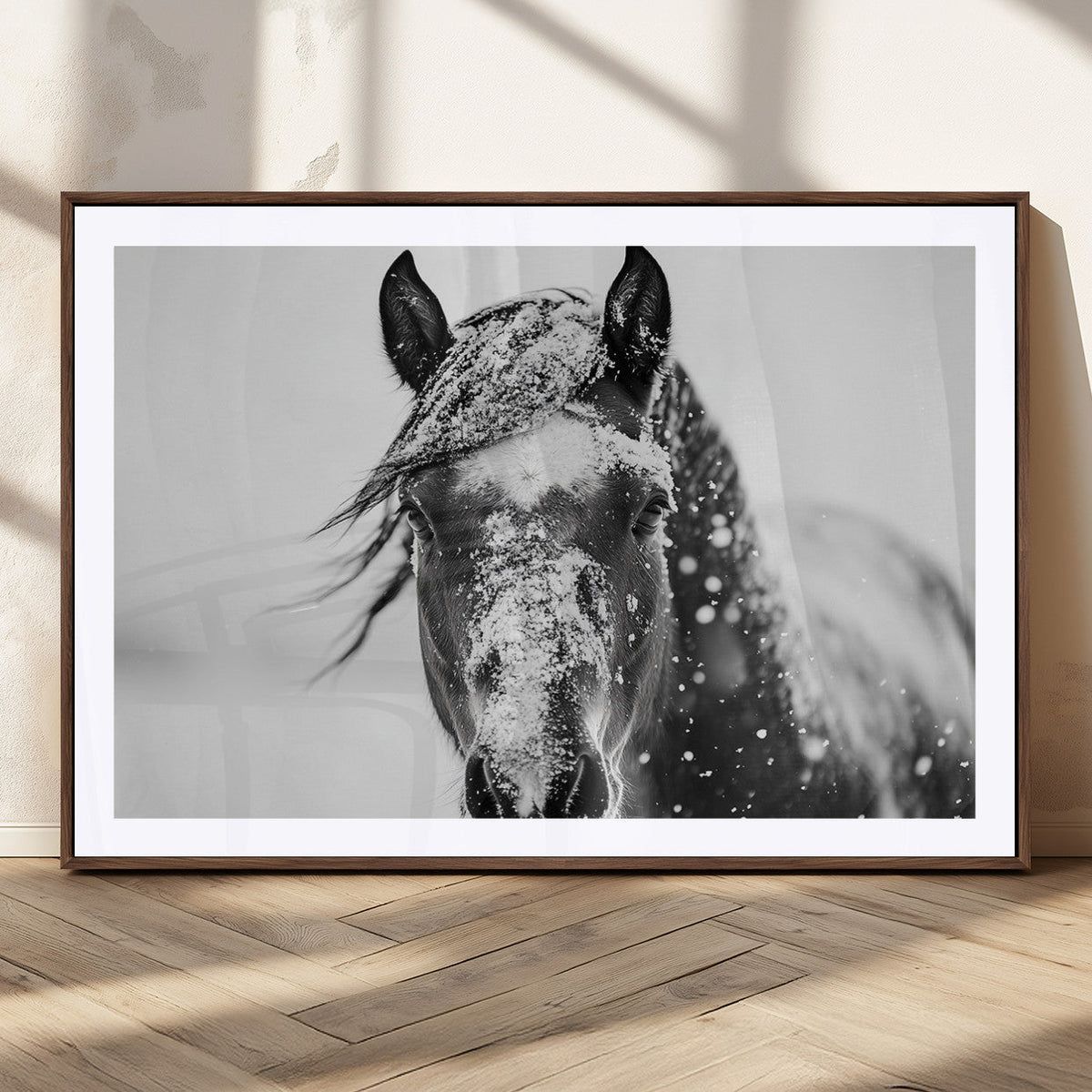 Western Wall Art | Black and White Winter Horse Wall Art |