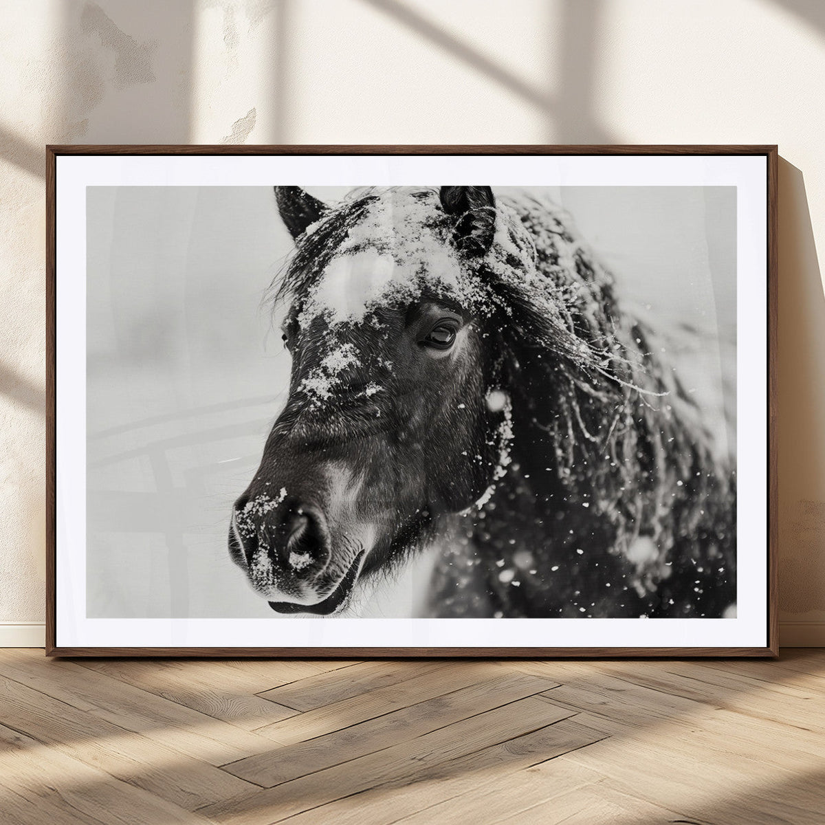 Framed Black and White Horse Wall Art | Ready to Hang and