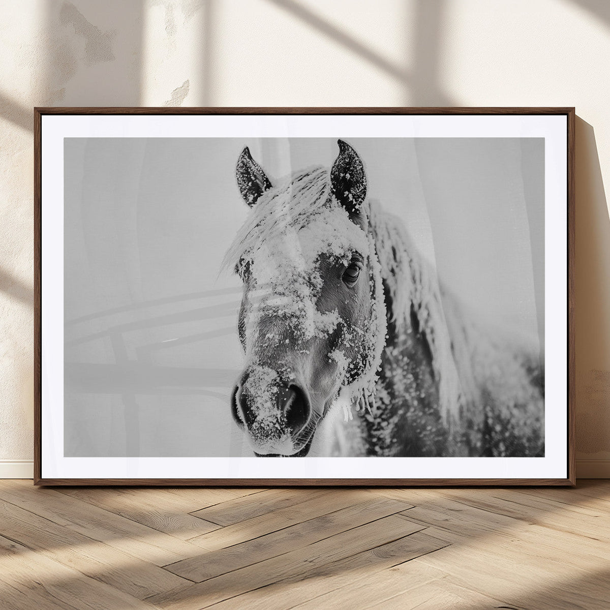 White Horse Wall Art | Ready to Hang and Framed | Winter