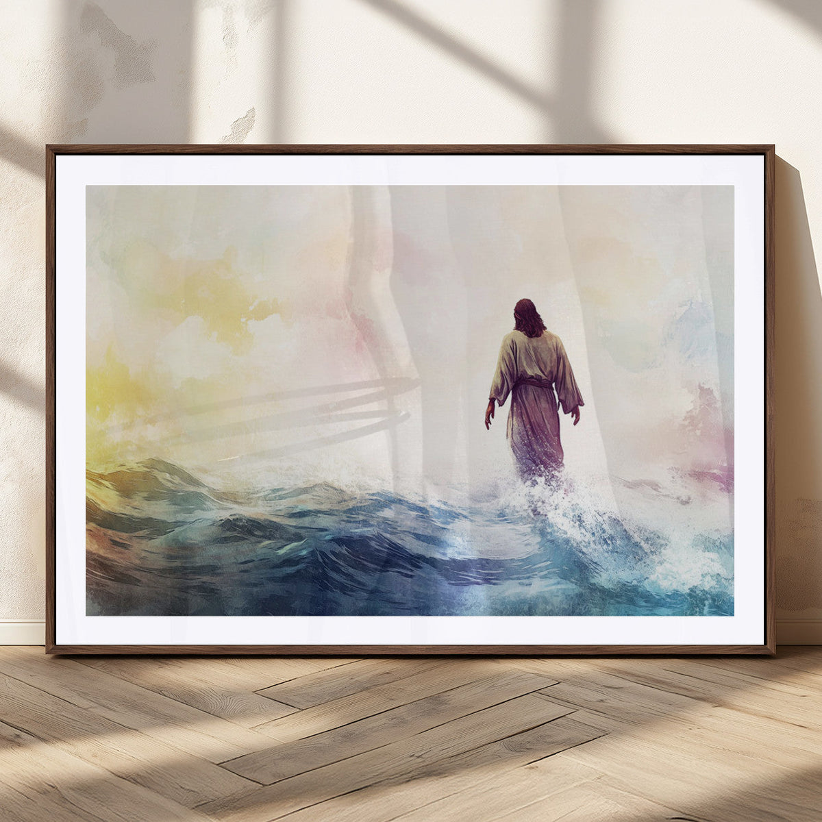 Watercolor Jesus Walking on Water Canvas Print, Christian