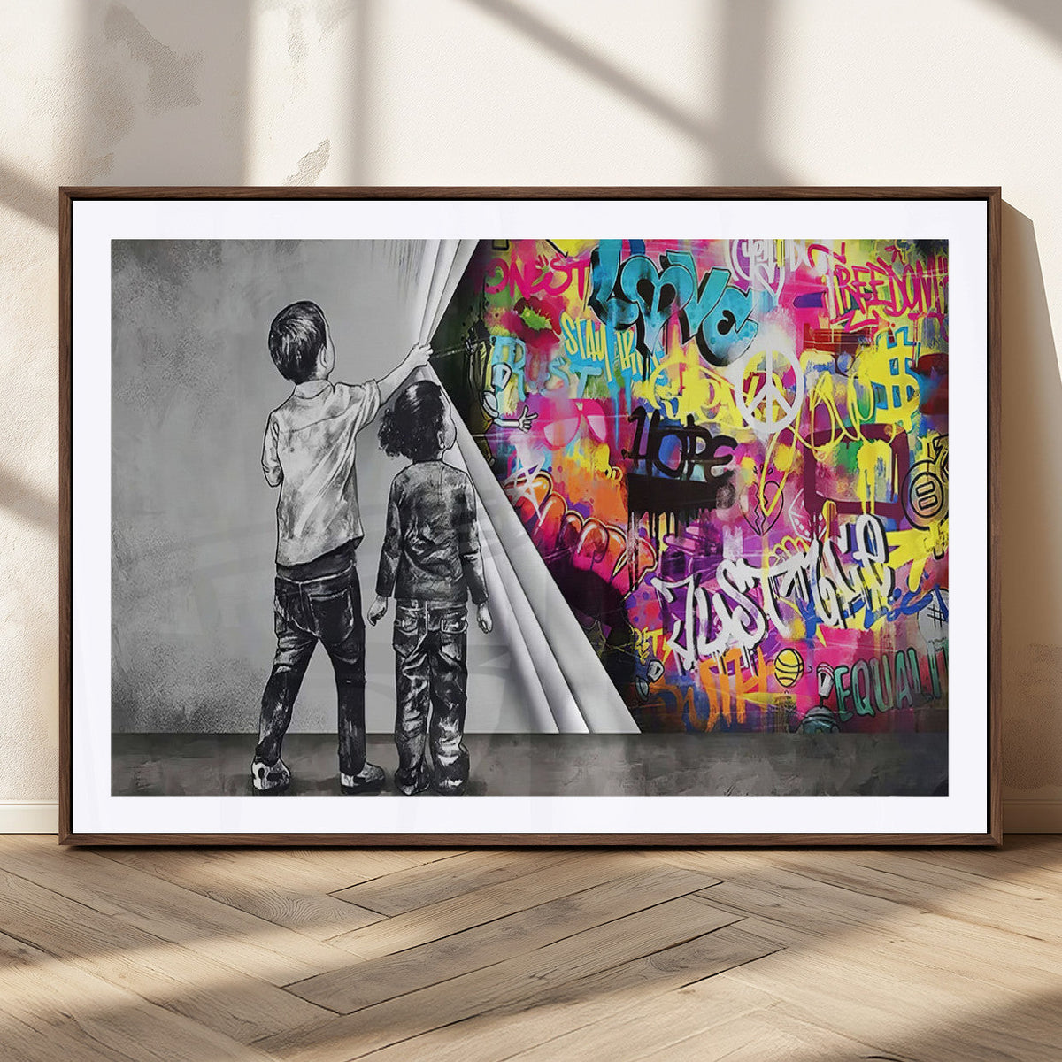 Banksy Print - Street Art Canvas Wall Art - Kids Revealing