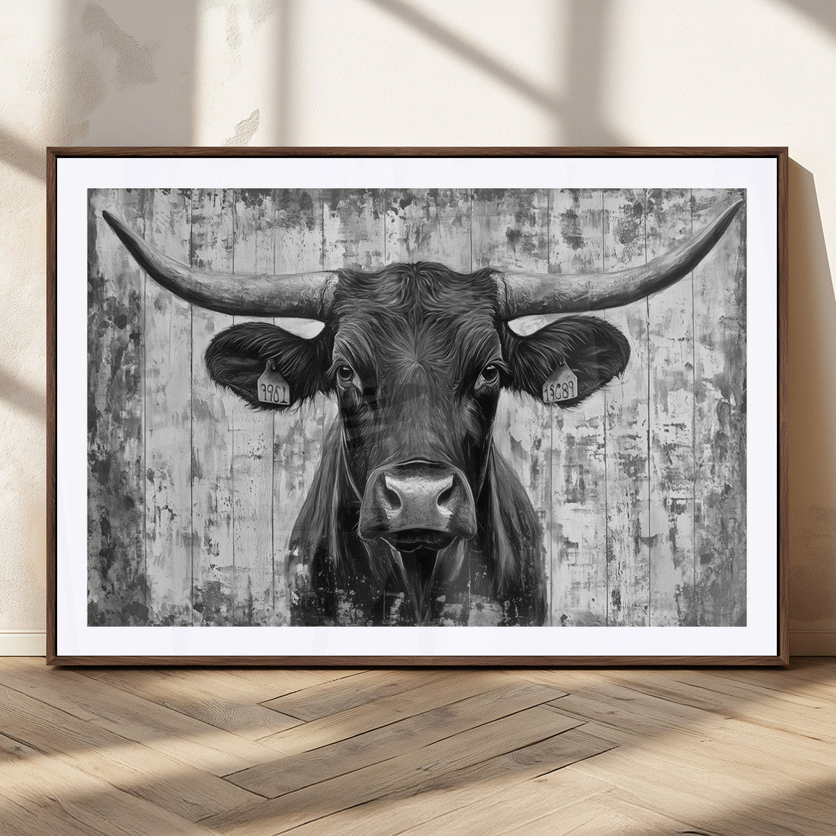Abstract Longhorn Bull Wall Art Canvas Print - Rustic Texas