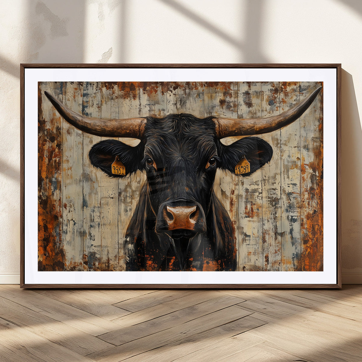 Rustic Texas Artwork Wall Art Canvas Print - Abstract Cow