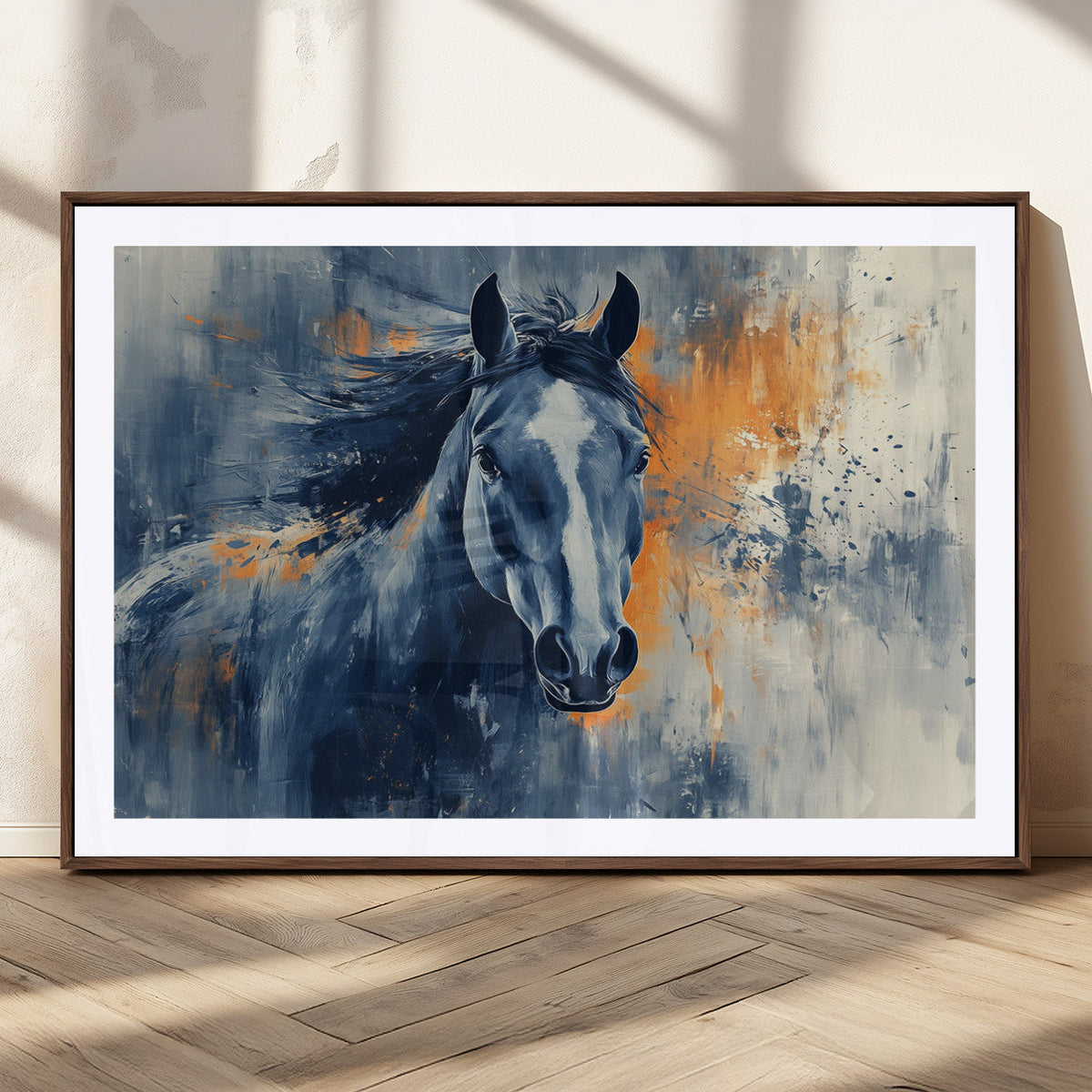 Abstract Blue Horse Wall Art Print Canvas | Horse Wall Art