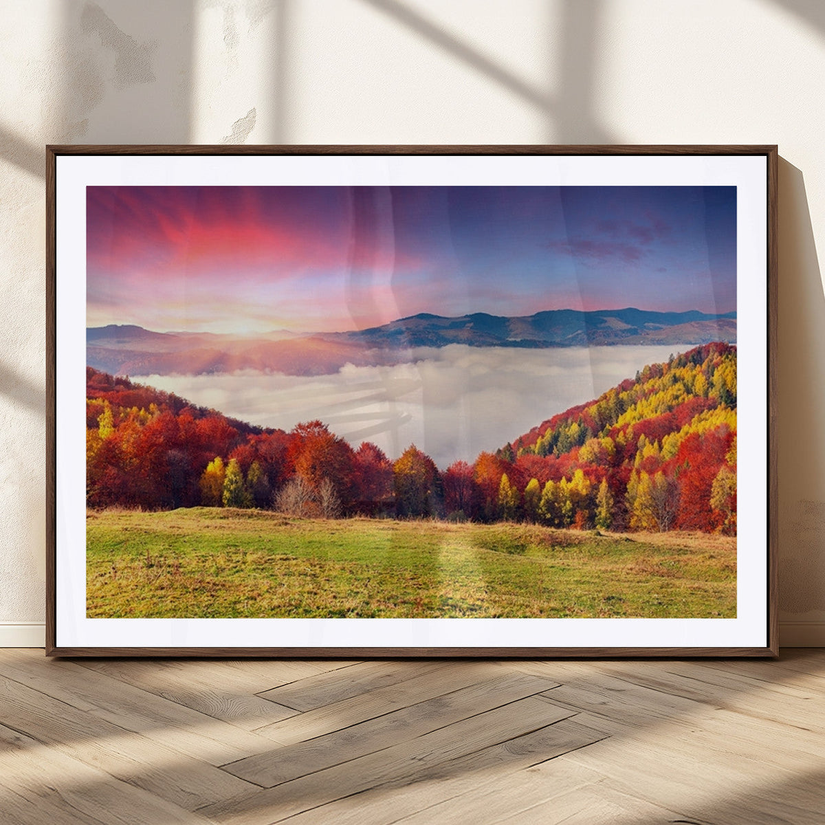Autumn Mountain Foggy Landscape Wall Art Canvas Print |