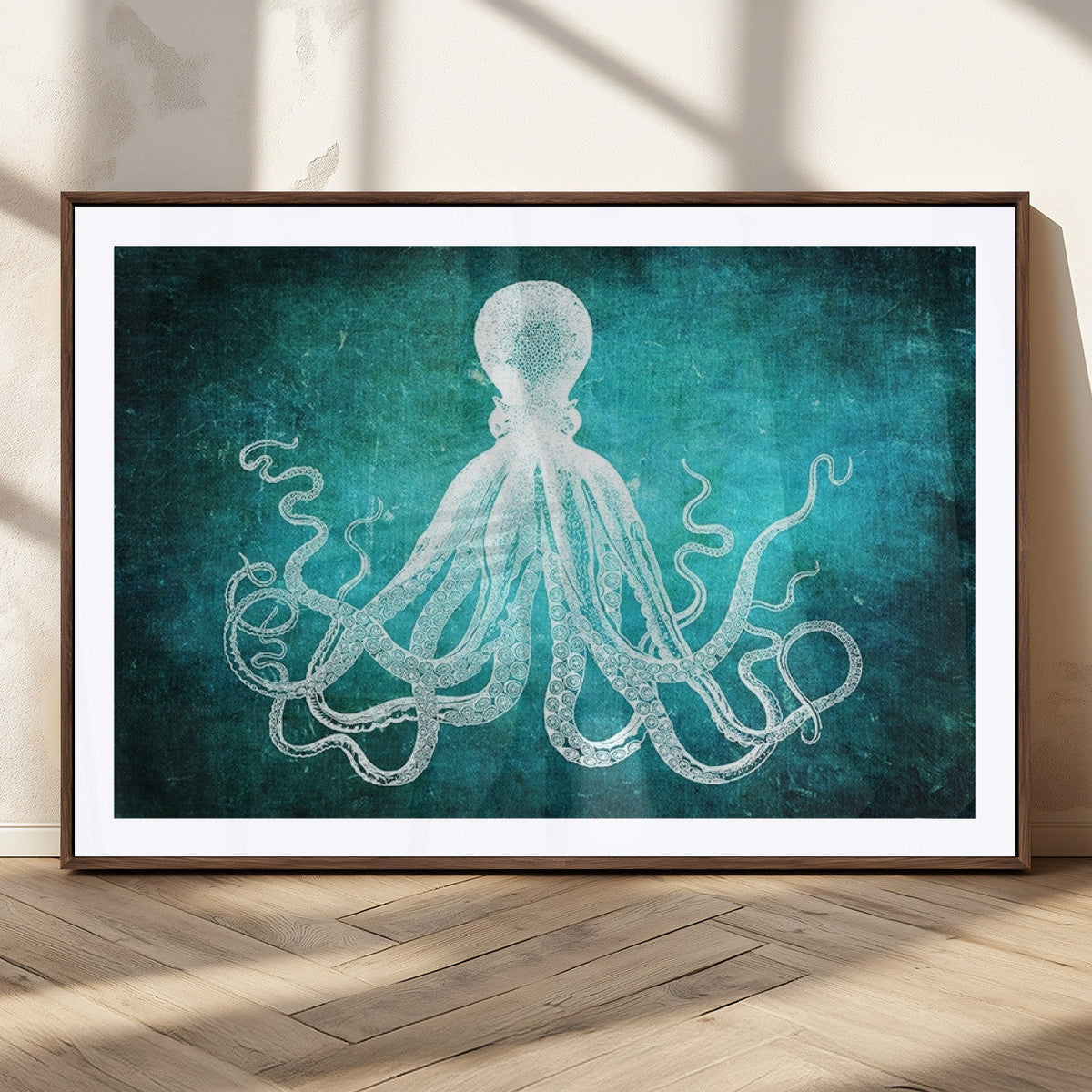 Green Octopus Abstract Wall Art Canvas Print