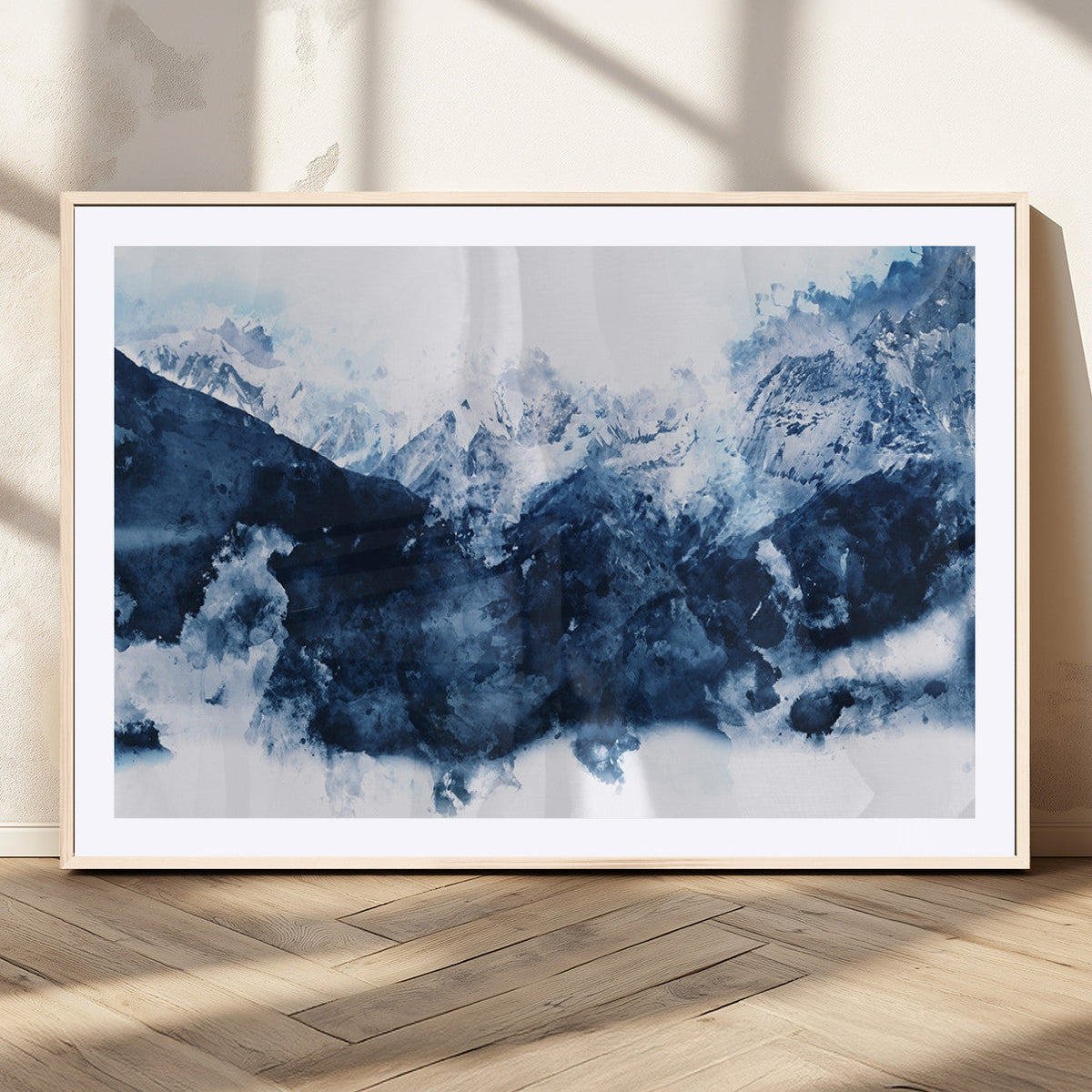 Abstract Blue Mountain Canvas Wall Art – Modern Triptych