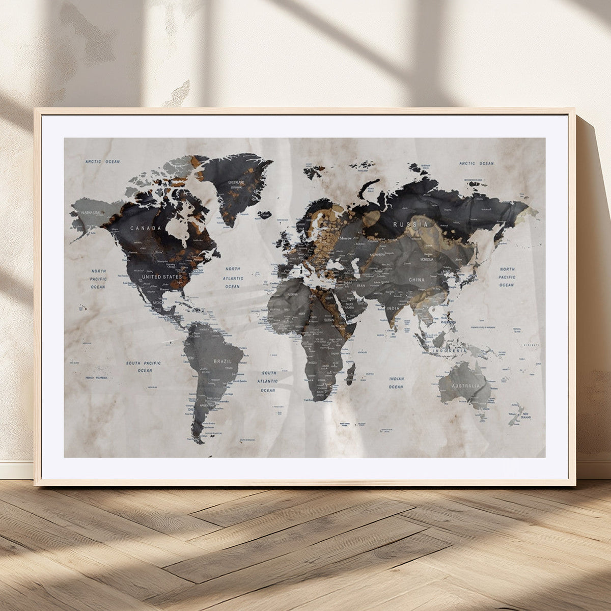 Abstract Map Printing - Modern World Map Canvas Wall Art for