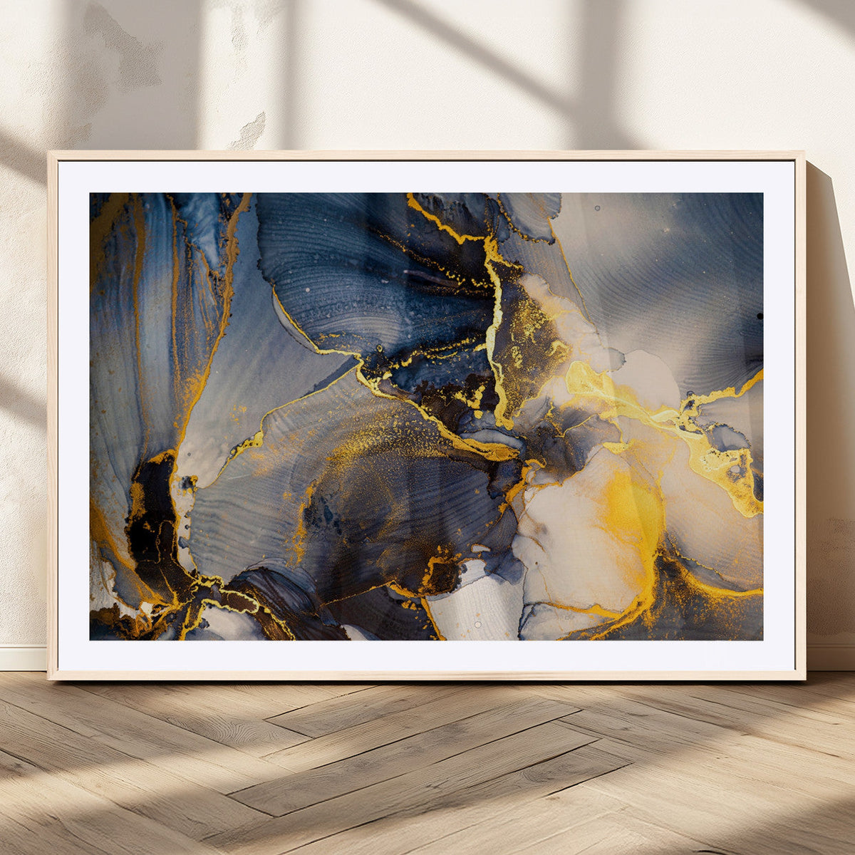 Large Abstract Wall Art Print - Gold and Blue Abstract