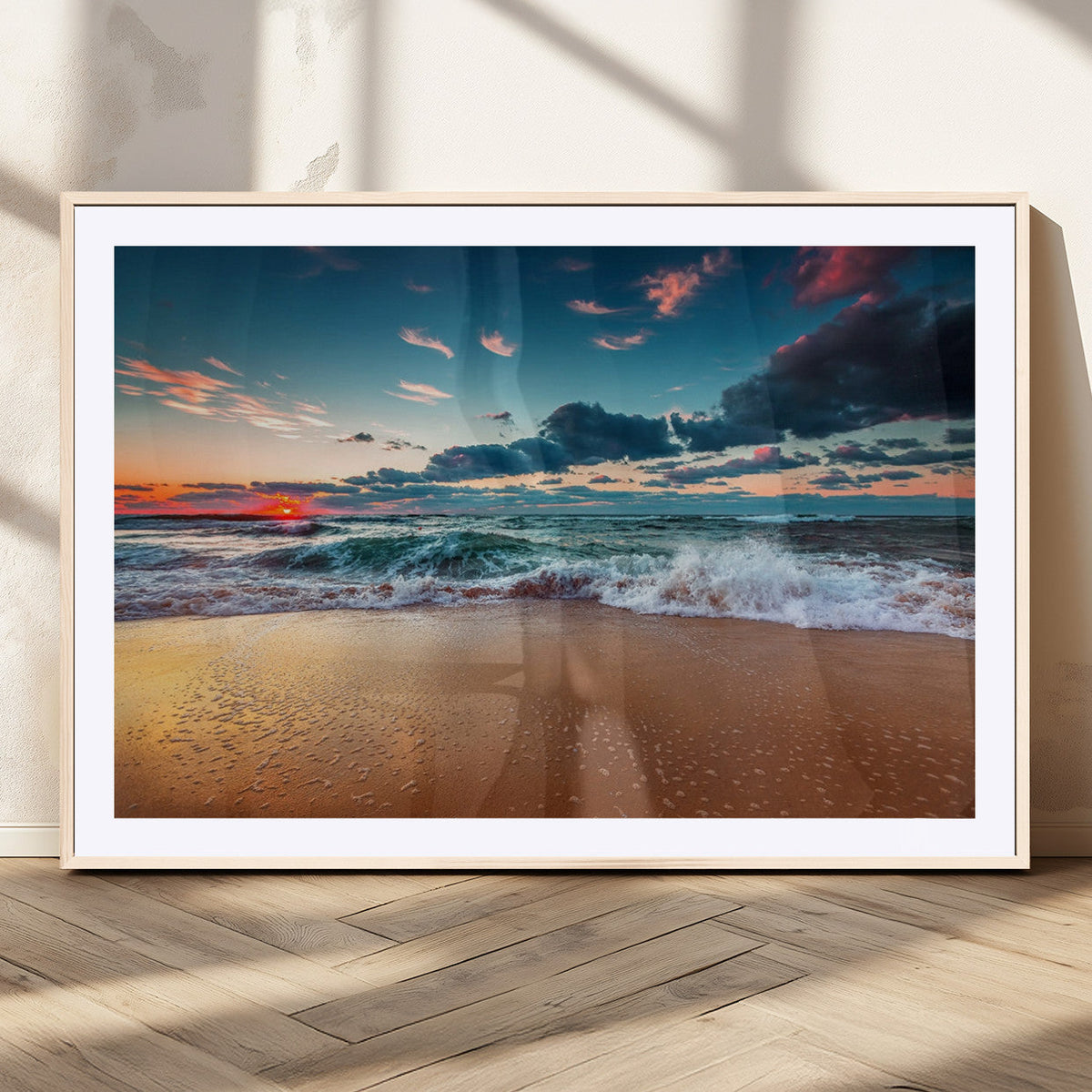 Sunset Ocean Beach Wall Art – Giclee Canvas Print, Coastal