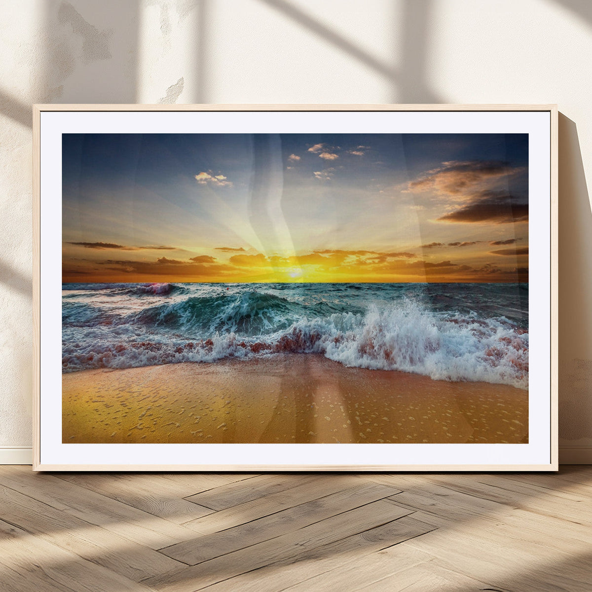 Golden Sunset Ocean Waves Wall Art Canvas Print – Multi