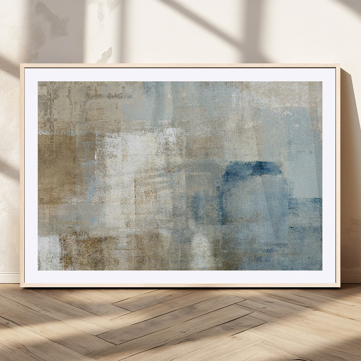 Abstract Blue and Beige Wall Art, Modern Minimalist Canvas