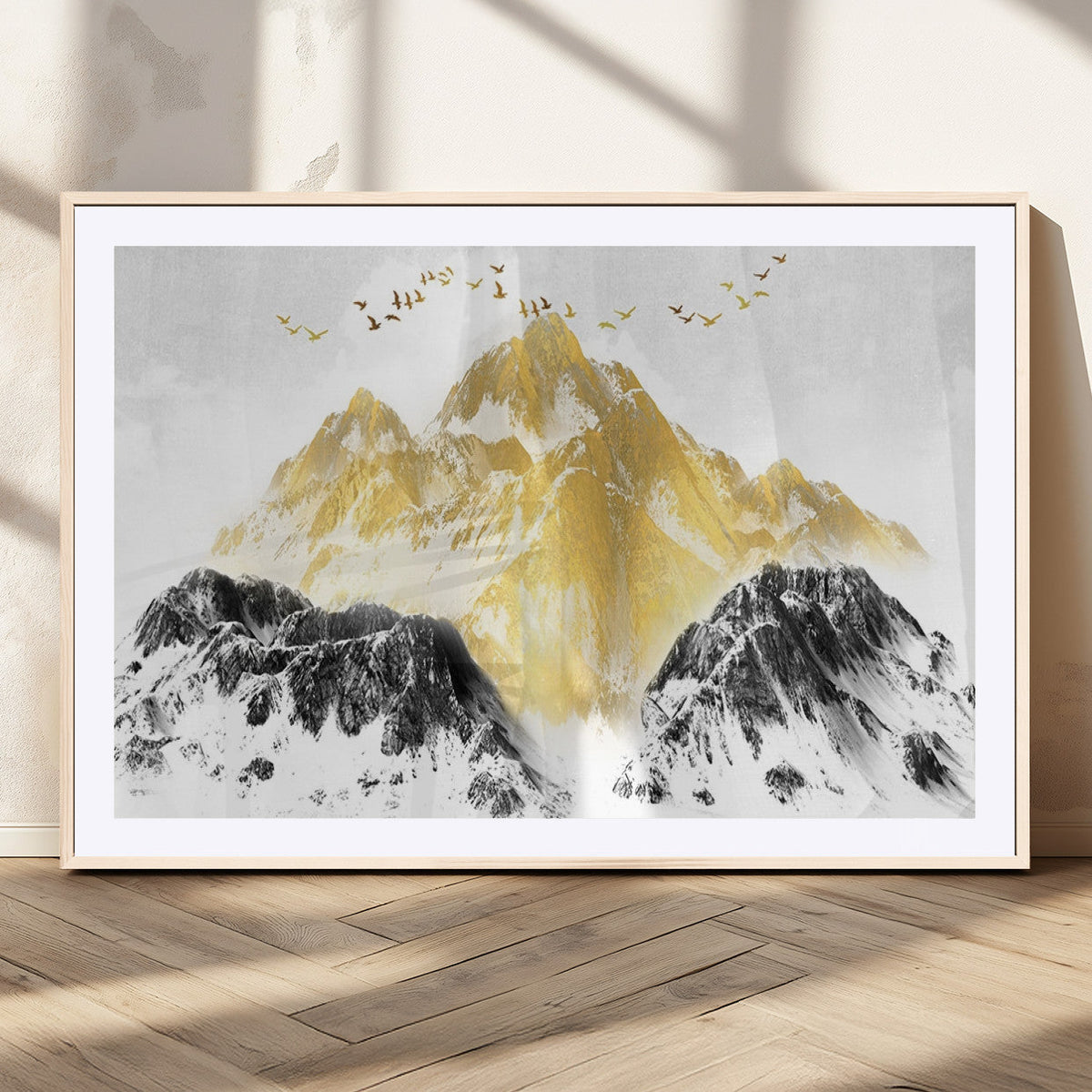 Golden Mountain Triptych Wall Art Canvas Print, Modern