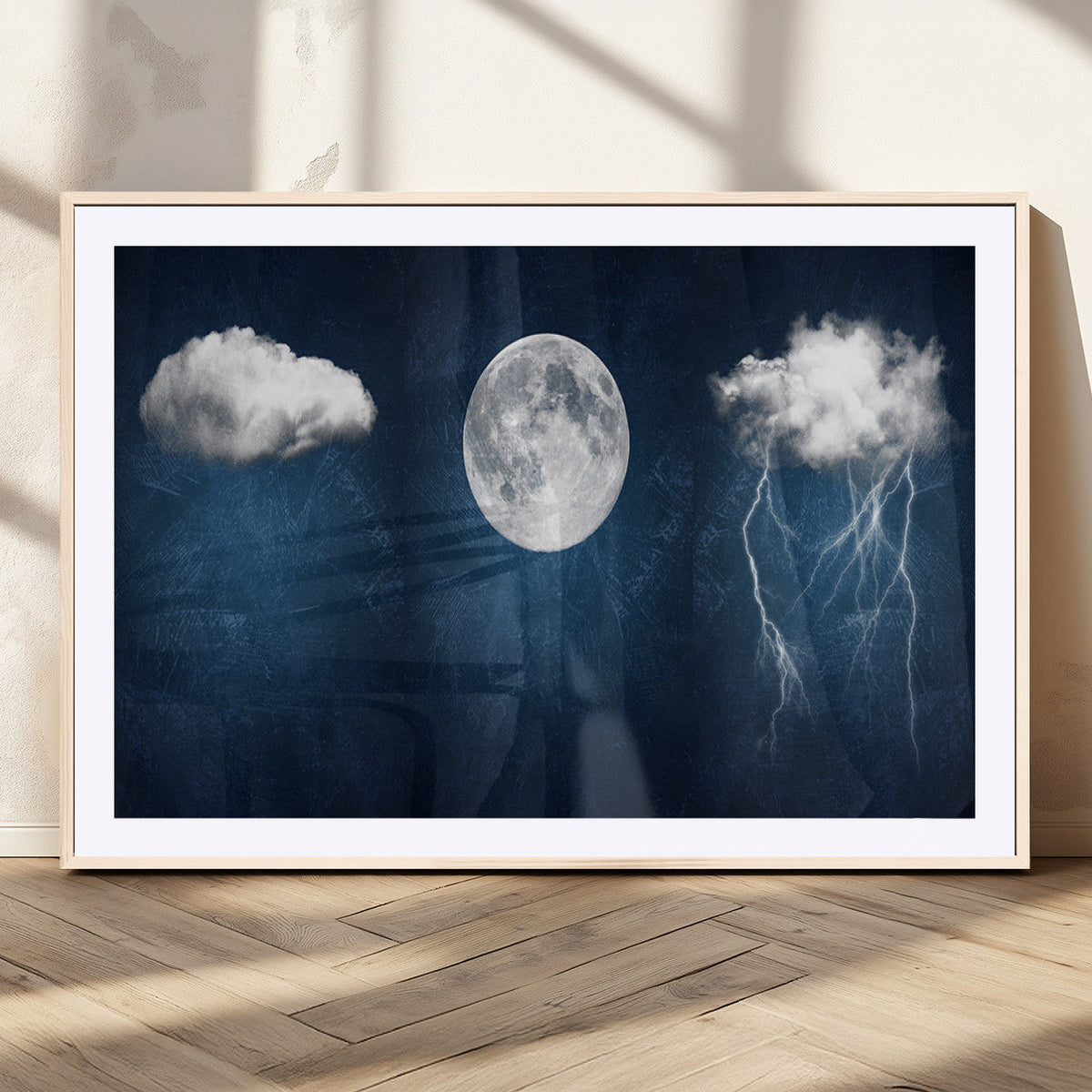 Dark Blue Cloud Art, 3 Piece Indigo Blue Wall Art, Aesthetic
