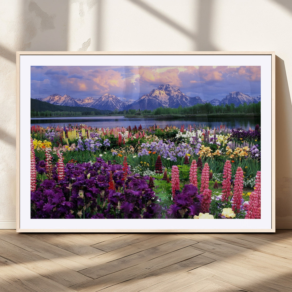 Vibrant Wildflower Garden and Mountain View Giclee Canvas