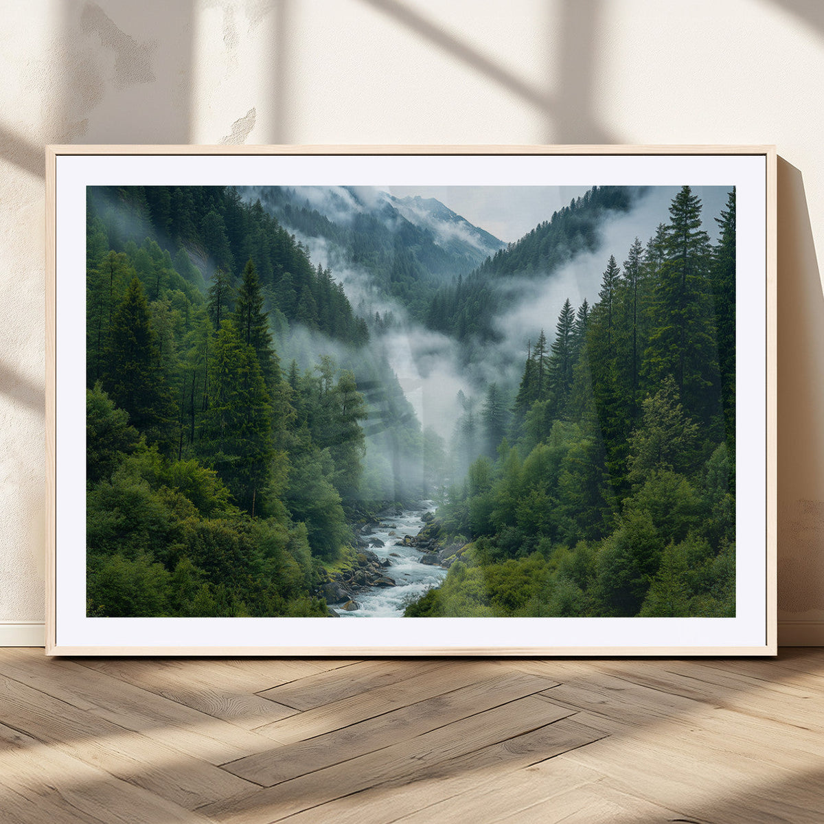 Mountain Forest River Canvas Wall Art Print - Serene Nature