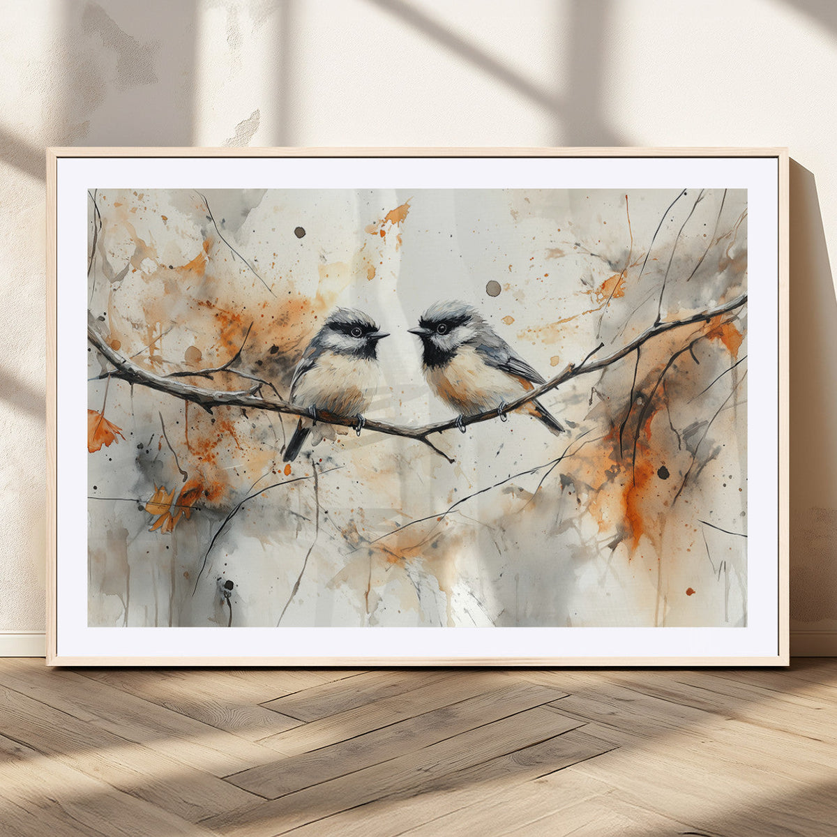 Abstract Watercolor Chickadee Bird Canvas Wall Art Print -