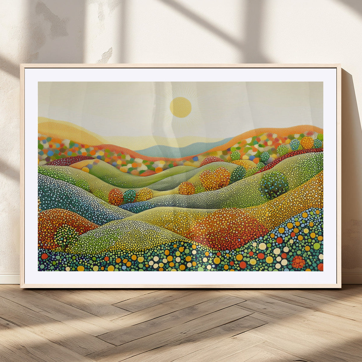 YAYOI KUSAMA Colorful Dot Art Landscape Canvas - Framed