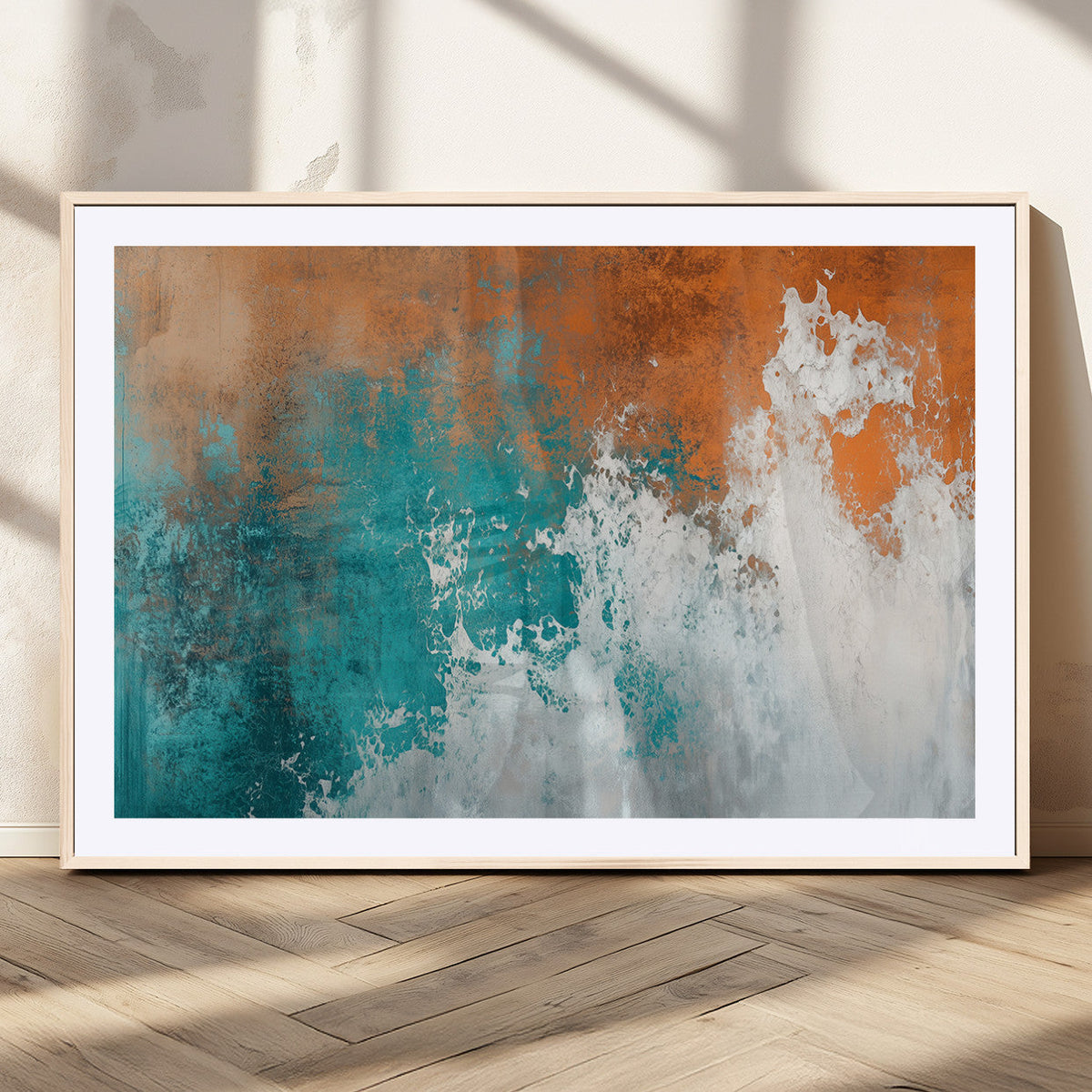Vintage Abstract Print - Bold Teal and Orange Canvas Wall