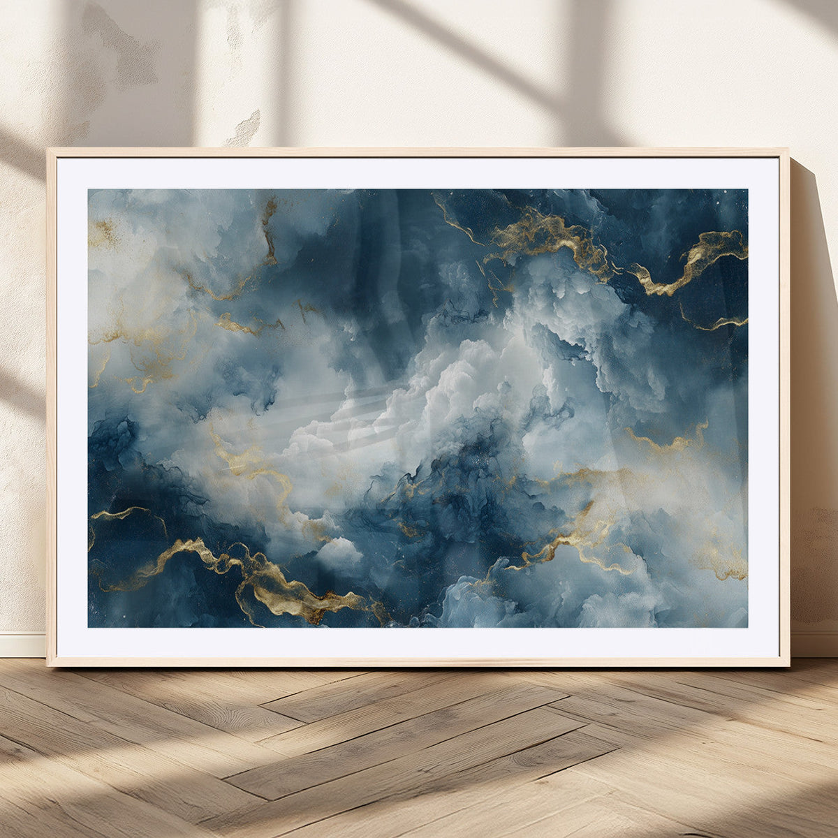 Large Abstract Print - Luxe Blue and Gold Abstract Canvas