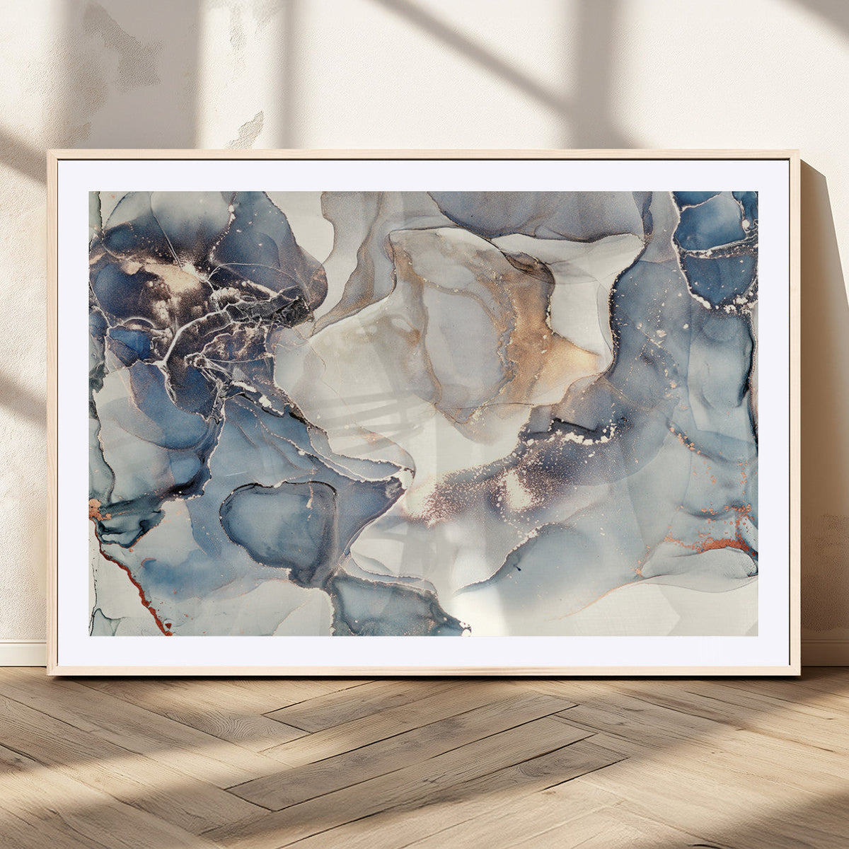 Abstract Blue and Gold Canvas Wall Art - Fluid Modern Ink