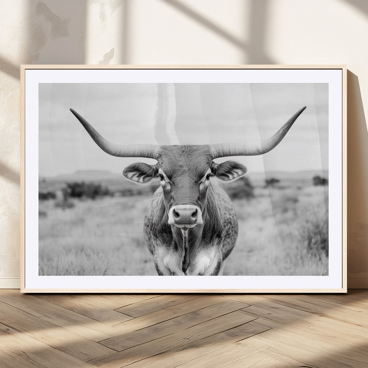Highland Cow Wall Art Canvas Print – Black and White Western