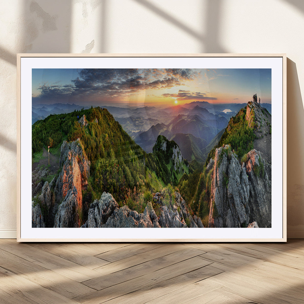 Mountain Sunset Panoramic Wall Art Canvas Print – Framed
