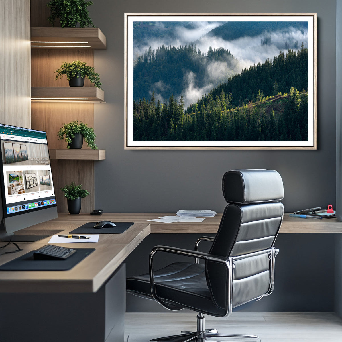 Misty Forest Wall Art Canvas Print – Pine Hills Foggy Trees