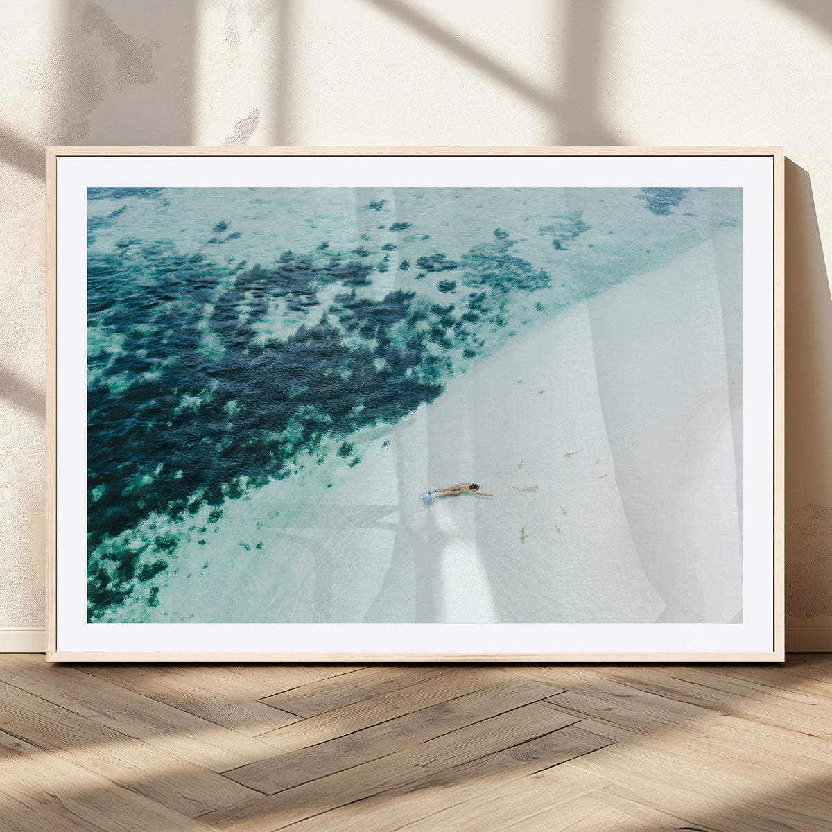 Minimal Beach Wall Art Canvas Print – Framed Ocean Swimming