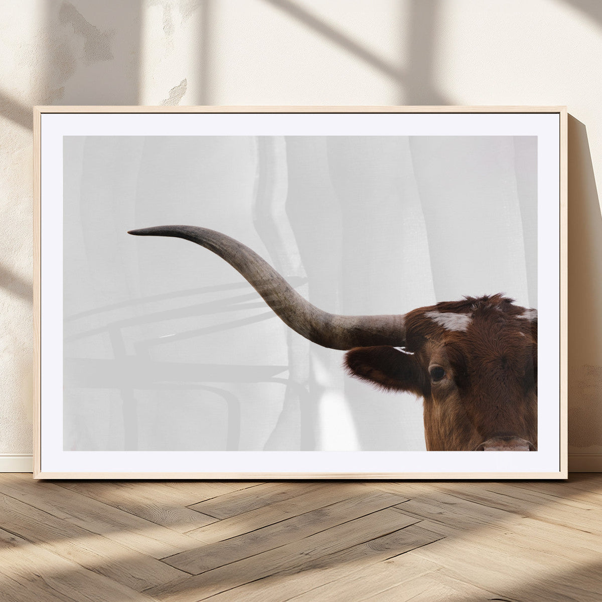 Texas Longhorn Wall Art Canvas Print – Framed Minimalist Cow