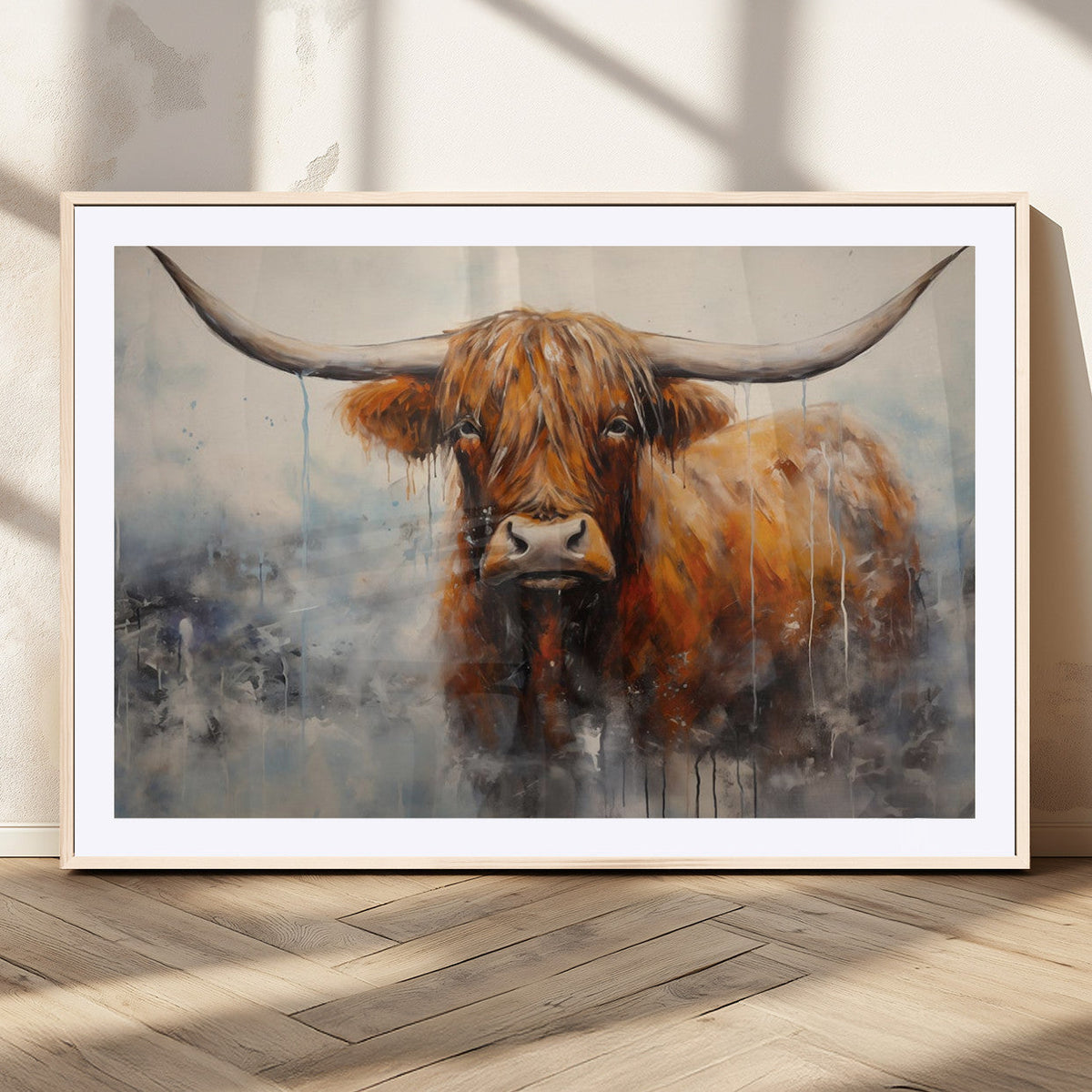 Scottish Highland Wall Art Canvas Print, Framed Longhorn Art
