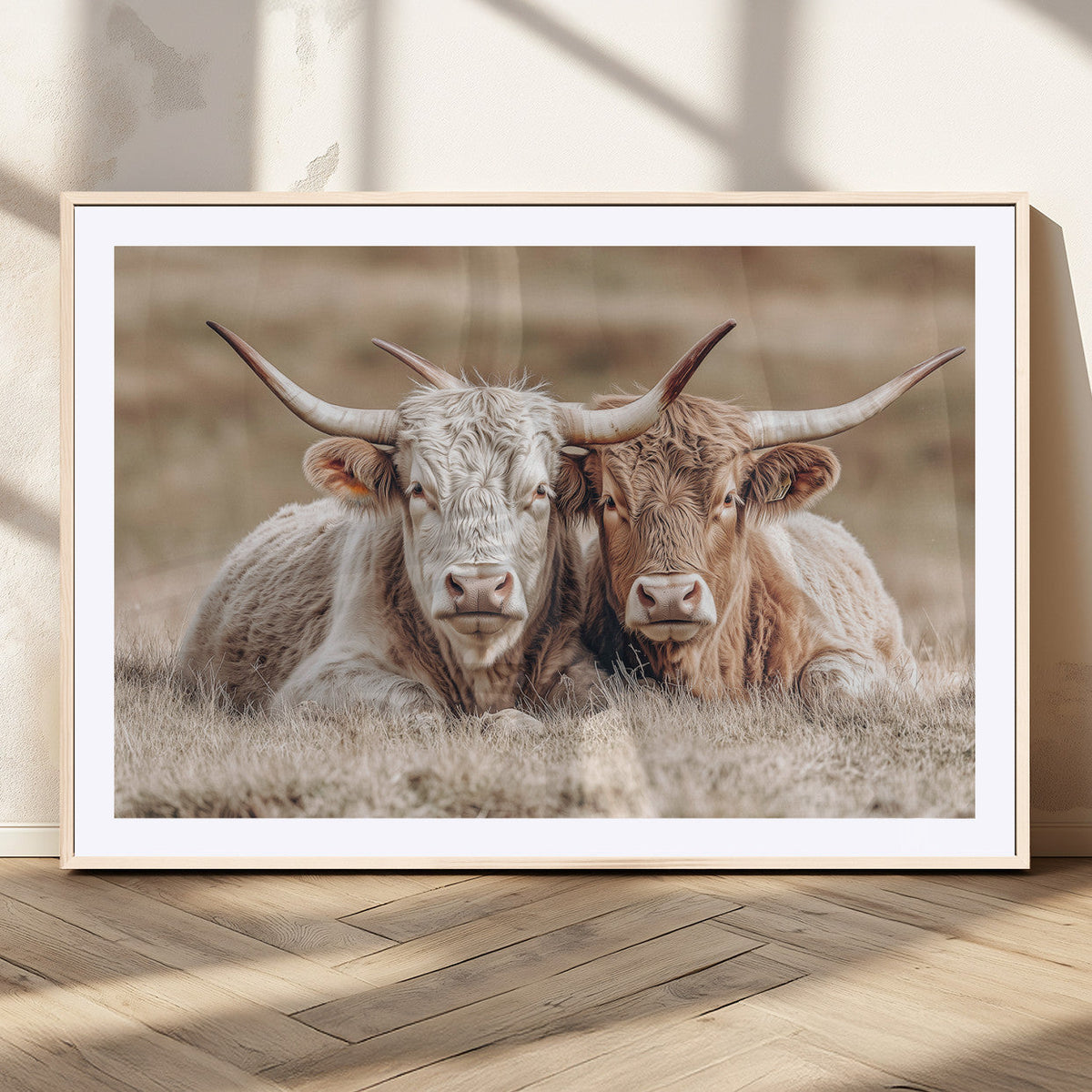 Couple Highland Cows Wall Art Canvas Print – Peaceful Meadow