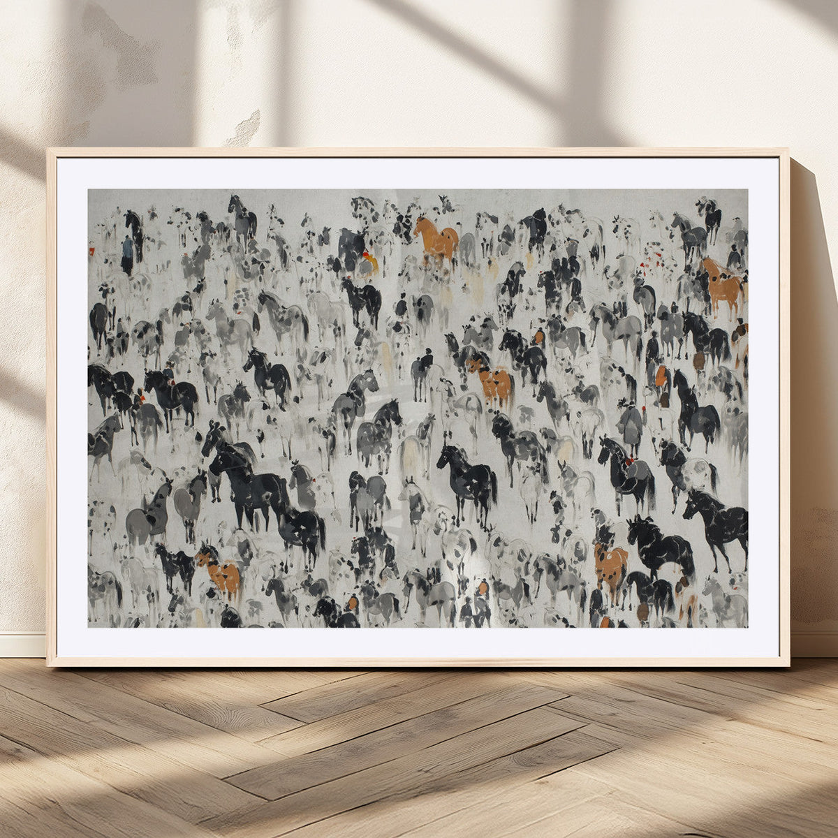 Wild Horse Stampede Wall Art Canvas Print – Monochrome