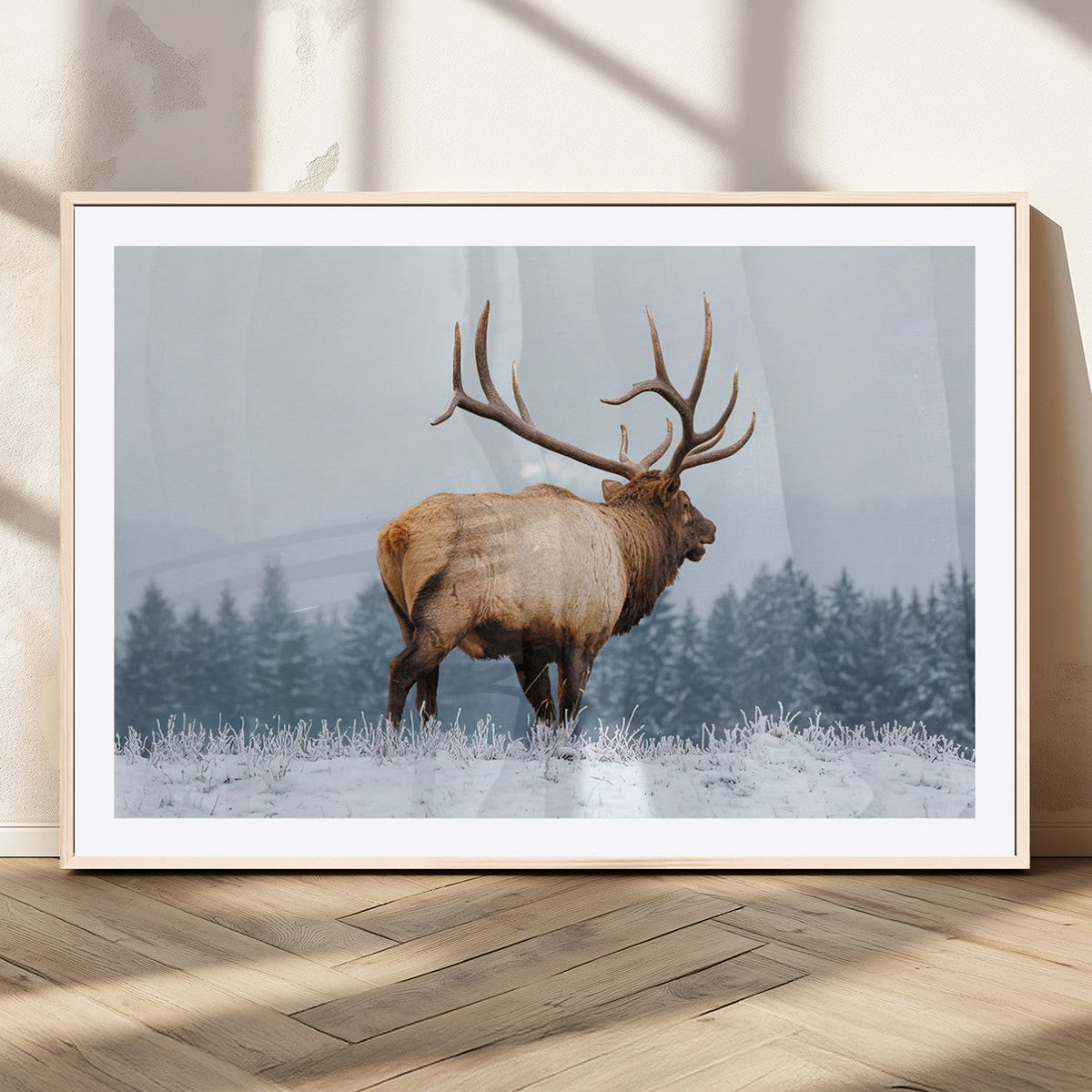 Majestic Elk Snowy Forest Wall Art Canvas Print – Winter