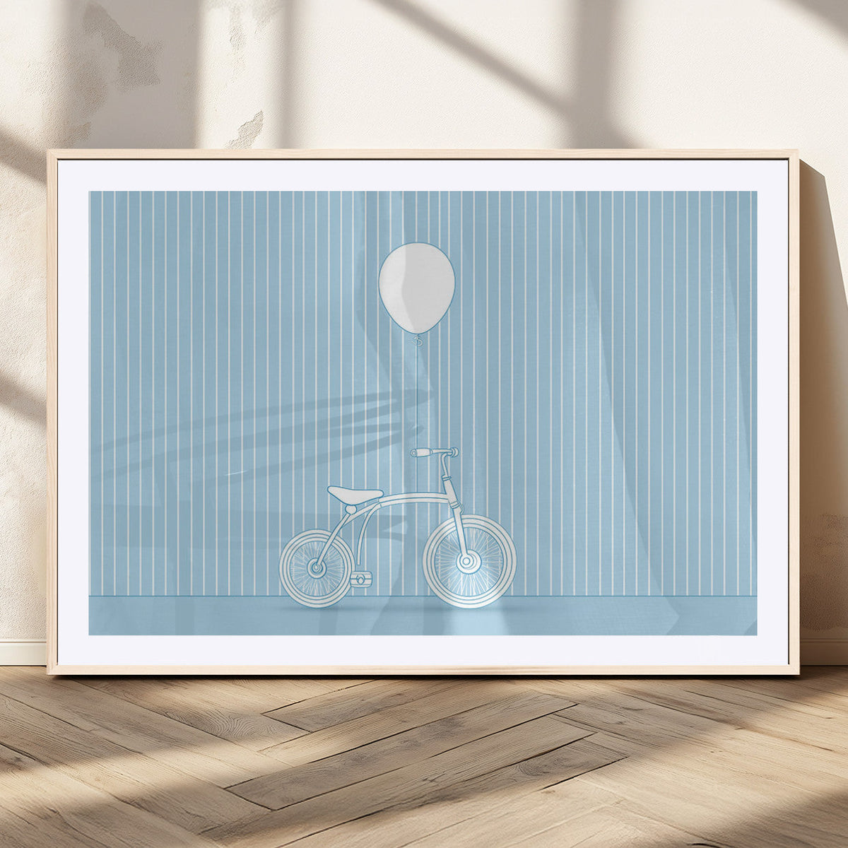 Minimalist Bicycle Balloon Canvas Wall Art – Playful Blue