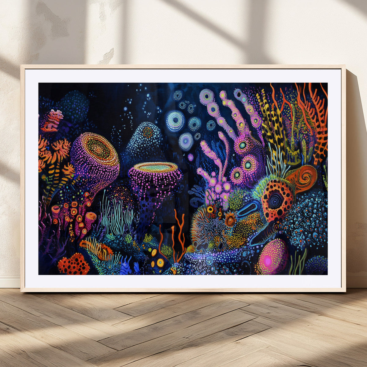 Vibrant Neon Coral Reef Wall Art Canvas Print, Colorful