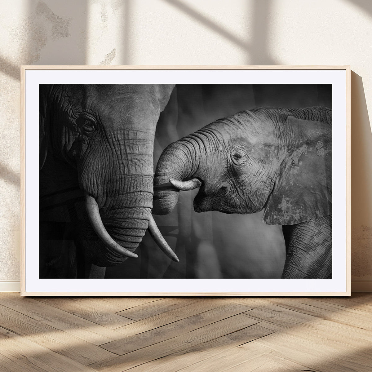 Elephant Family Wall Art Canvas, Framed Elephant Family